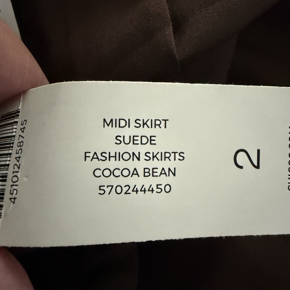 Chico's Faux Suede Midi Skirt Womens 2 Chocolate Brown Back Zip Lined Minimalist - Picture 9 of 12